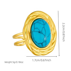 Fashion Retro Oval <b>Turquoise</b> <b>Ring</b> Stainless Steel Open Adjustable Unisex Party Jewelry - Product Image 4