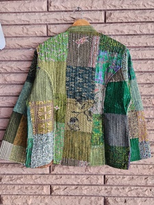 Multi-Colour Flower Printed Handmade Cotton Patchwork Quilted Jacket Indian Block Print, Boho Style for Women Winter Coat - Product Image 2