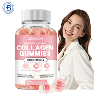 Bonbons gélifiés au collagène en marque privée OEM, végétaliens, halal, sans sucre, supplément de vitamines, gommes au collagène pour les cheveux, la peau et les ongles