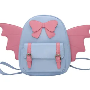 Factory OEM design PU Leather school bags Pink lovely backpack with bow and wings