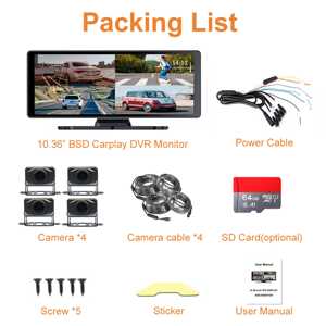 Monitor BSD de pantalla táctil de 10.36 pulgadas 4ch 1080p Cámara inalámbrica Carplay Android Auto Car Van Truck AI Monitor - Product Image 6