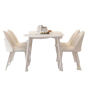 Table à manger en dalle de marbre blanc crème, ensemble de 4 pièces, meubles de salle à manger gain de place - Product Image 5