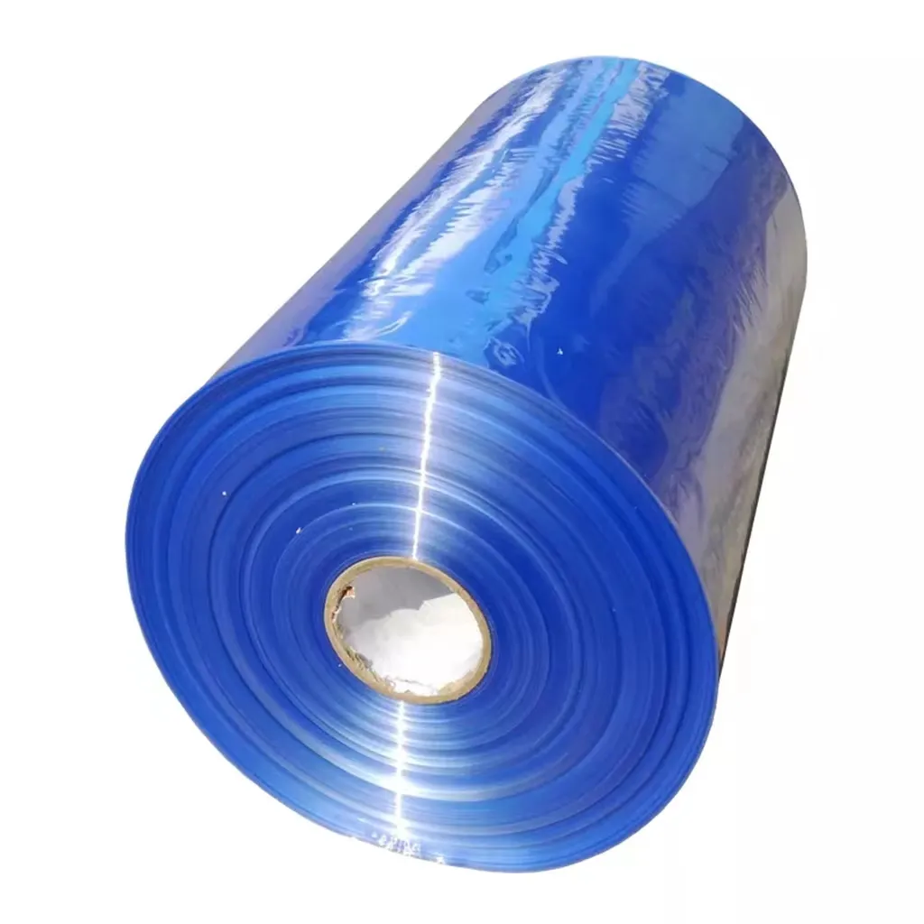 Toptan temizle ambalaj hammadde mavi PVC Shrink Wrap Film rulo satılık