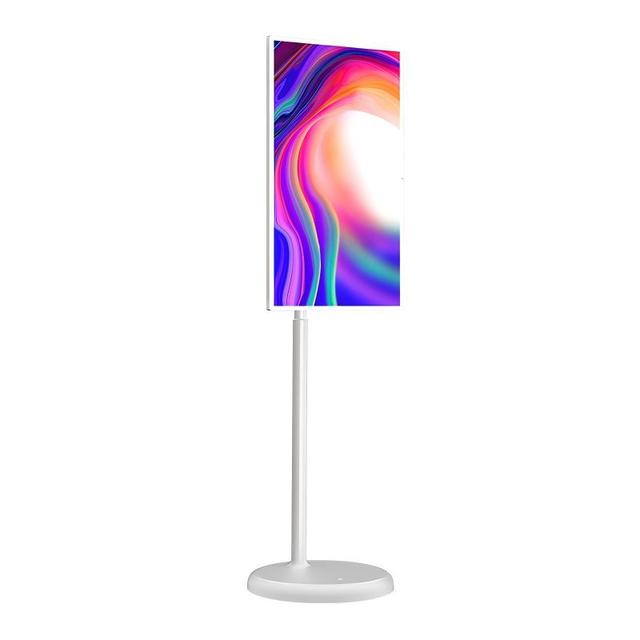 32 Inch Android 13 Smart Portable White LED Backlit TV with 360 Degree Rotating Floor Stand 6GB RAM 128GB Touch Screen