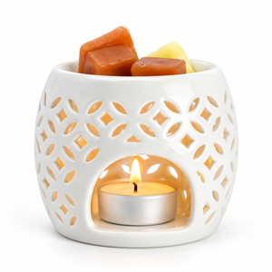 Bruciatore di Cera in Ceramica Bianca per Oli Essenziali con Design Cavo per Candele Tealight, Decorazione per Profumazione Casa - Product Image 6