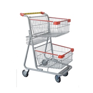 SCE-3 Canadian <strong>Grocery</strong> Double Rolling 2 Tier Shopping Basket Trolley <strong>Wheels</strong> Light Weight Supermarket <strong>Cart</strong> - Product Image 1