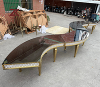 Table de banquet combinée en acier inoxydable en forme de S ZKAI, table à manger incurvée en verre miroir doré pour les fêtes