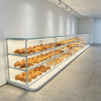 Vitrine à pain de luxe en verre droit avec cadre en métal doré, comptoir de boulangerie multifonctionnel haut de gamme avec éclairage LED