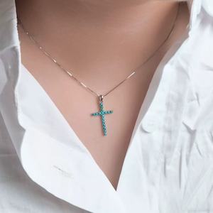 Prix usine Simple Turquoise Croix Collier Classique Lien Chaîne Argent Plaqué S925 Bijoux En Argent pour Cadeau - Product Image 5
