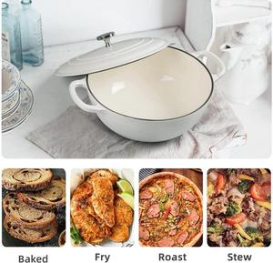 Four néerlandais rond couvert <span class=keywords><strong>en</strong></span> <span class=keywords><strong>fonte</strong></span> émaillée pré-assaisonnée avec couvercle, Casserole, ustensiles de cuisine, four français, four néerlandais blanc - Product Image 2