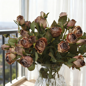 Nouveauté : 5 têtes de fleurs artificielles en soie, rose rétro, petite rose rouge, orange brûlé, décoration de table centrale de mariage, décoration de <span class=keywords><strong>la</strong></span> maison, décoration d'anniversaire - Product Image 1