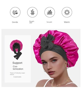 New Satin Sleeping Cap for Women Solid Wide Band Stretch Head <b>Tie</b> Silky Bonnet Wrap Nightcap Hair Care Shower Head Cover - Product Image 6