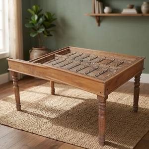 Handmade Solid Wood <b>Dining</b> <b>Table</b> Rectangle <b>Rustic</b> Design Antique Appearance Wooden Legs Home Furniture - Product Image 2