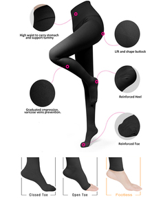 Mild Compression Seamless Pantyhose for Swelling Varicose Veins Nylon and Spandex Open Toe Pantyhose / <strong>Tights</strong> Black, <strong>Beige</strong> - Product Image 2