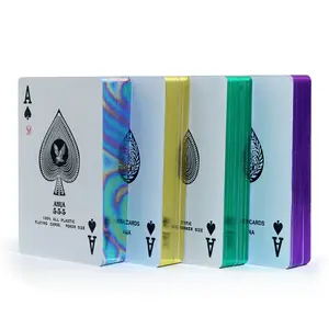 100% 플라스틱 카드 놀이 방수 포커 카드 도매 레이저 다채로운 골드 에지 카드 놀이 사용자 정의 로고 Cartas 드 포커