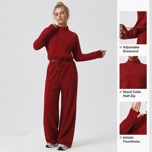 Nuova Tuta da Donna Comoda, Maniche Lunghe con Mezza Zip, Pantaloni a Gamba Larga con Tasche Laterali, Abbigliamento Casual - Product Image 2