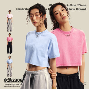 Camiseta básica de algodón para mujer, de gran tamaño Camiseta, camisetas sólidas, camiseta ajustada informal, Tops de <span class=keywords><strong>tapas</strong></span> para mujer, 10 cortos teñidos lisos, 7 colores - Product Image 1