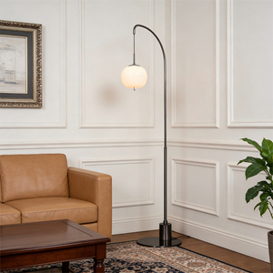 โคมไฟตั้งพื้นทรงแอปเปิ้ลโลหะสีทองสไตล์ยุโรปอเมริกัน กระจกหยกขาว แสงวอร์มไวท์ 2700K สำหรับโรงแรม ห้องนั่งเล่น ห้องนอน แสงสว่างภายในอาคาร - Product Image 2