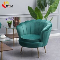 Fauteuils modernes en acier inoxydable doré avec accent vert en forme de fleur pour le salon
