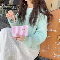 Tas Kosmetik Perjalanan Portabel Fashion Kustom untuk Wanita, Tas Penyimpanan Lipstik Kecil dengan Ritsleting, Pegangan Lembut, Dompet Koin dari Kanvas Katun