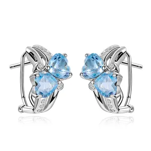 A009 Skilled Craftsmanship Jewelry Heart Cut 7x7mm Sky Blue Topaz 925 Sterling Silver Light Blue Gemstone Earrings