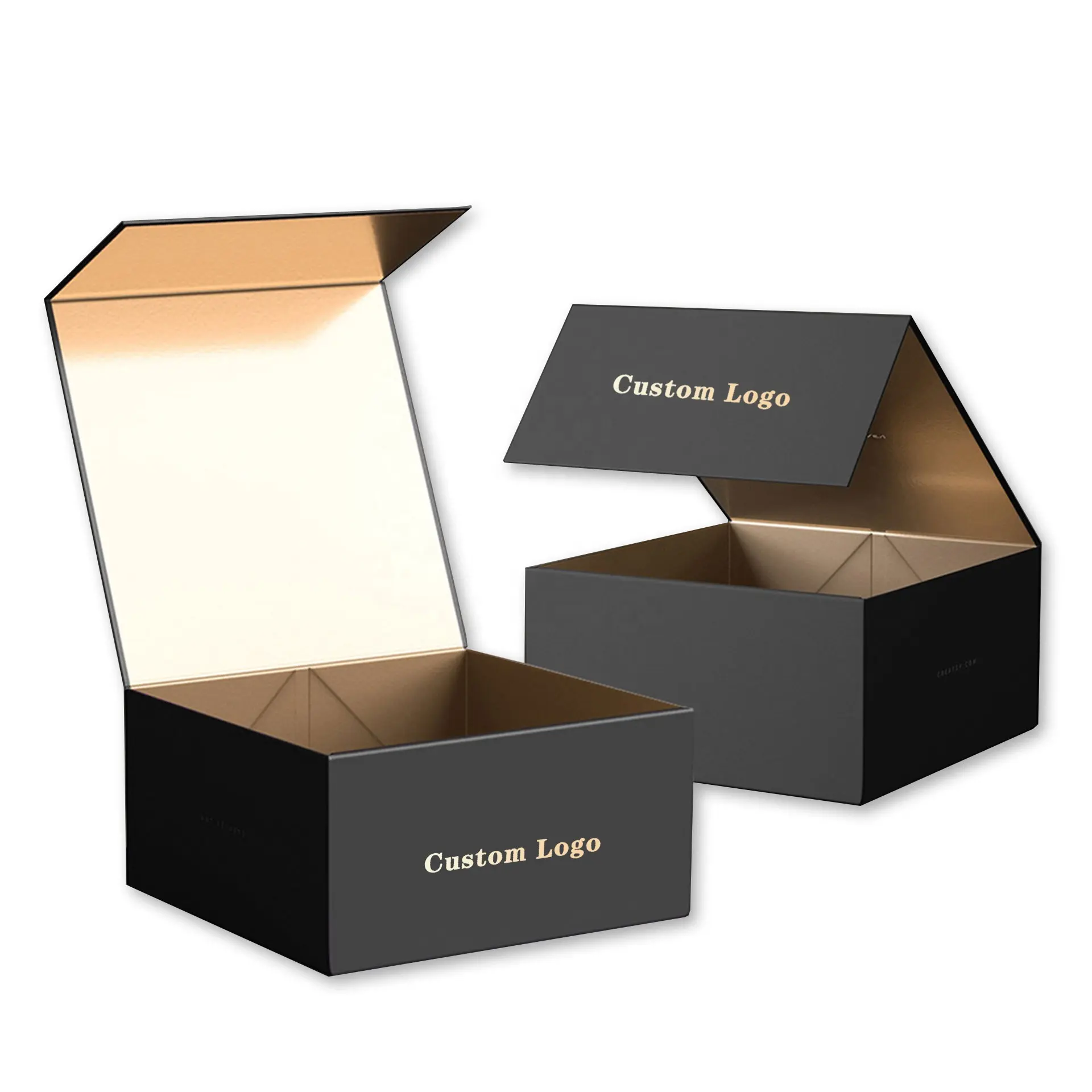Custom Logo Luxury Black Magnet Cardboard Paper Packaging with Hot Gold Silver foil Hot Stamping Gift Shipping Boxes