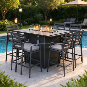 Juego de Muebles de Bar para Jardín o Patio de Aluminio, <span class=keywords><strong>Mesa</strong></span> <span class=keywords><strong>y</strong></span> <span class=keywords><strong>Sillas</strong></span> Modernas con <span class=keywords><strong>Mesa</strong></span> para Fogatas, para Comer al Aire Libre, Hostelería <span class=keywords><strong>y</strong></span> Resorts - Product Image 2