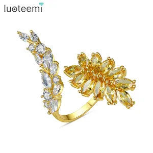 LUOTEEMI-anillo abierto de circonia cúbica para mujer, joya de flor, joyería elegante