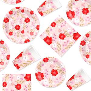 DAMAI - Juego de Vajilla Desechable de Papel con Diseño de Flores Rosas y Temática Primaveral para Fiestas de Cumpleaños - Product Image 4