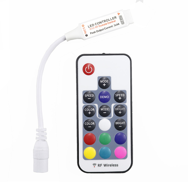 RGB LED Controller 5V 12V 12A 17key Mini RF Wireless Remote Dimmer for 5050 3528 LED Strip