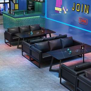 Ensemble de meubles de bar AL, structure métallique, banquettes rectangulaires durables, tables pour restaurant, café, bar, salon - Product Image 1