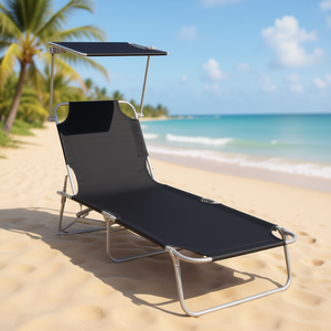 Tumbona Plegable de Aluminio Negra con Toldo, Silla Reclinable para Exteriores - Product Image 2