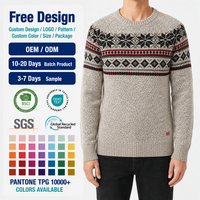Pull en maille Fair Isle de haute qualité pour homme, col rond, gris, motif flocon de neige géométrique, fabrication OEM ODM