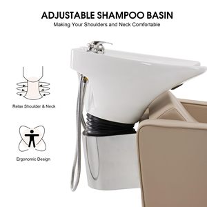 Sillón de Masaje Portátil para Spa, con Lavabo de Cerámica, Reposapiés Ajustable, Cuero Sintético, Construcción Duradera para el Cuidado del Cabello - Product Image 4