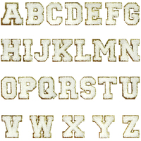 Patchs thermocollants en chenille blanche avec lettres, bordure dorée scintillante, broderie alphabet universitaire pour sweat à capuche, sac à dos, décoration DIY