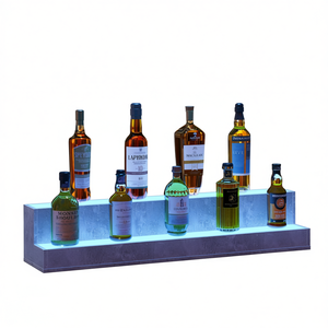 Étagère de présentation de bouteilles d'alcool moderne avec éclairage LED, 37 pouces, gris, ensemble de service de boissons pour bar, présentoir lumineux pour fête à domicile - Product Image 1