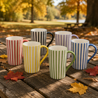Mug à café en céramique personnalisé avec logo et emballage, tasse en céramique rayée peinte à la main pour la maison, le bureau, l'hôtel, cadeau promotionnel, non en stock