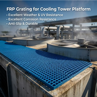 Plateforme de tour de refroidissement en PRF moulé haute résistance, résistant aux intempéries, aux UV et à la corrosion, avec grille en fibre de verre