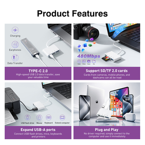 Lecteur de cartes USB C 3 en 1, adaptateur de <span class=keywords><strong>carte</strong></span> <span class=keywords><strong>SD</strong></span> TF de type C <span class=keywords><strong>avec</strong></span> port USB 3.0 pour MacBook Pro, iPad Pro, téléphone Android, tablette - Product Image 5