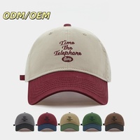 Gorra de Béisbol de Sarga de Algodón Lavado Estilo Vintage con Contraste de Color y Bordado 3D de Letras, Parte Superior Suave, Unisex, Casual, Venta al por Mayor
