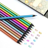 Ensemble de crayons de couleur métalliques 12 couleurs, en bois, non solubles, nacrés, pour journalisation, papeterie étudiante