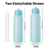 Botol Air Stainless Steel 2 in 1 dengan Tutup Lipat Satu Tangan, Sedotan & Corong Minum Ganda, Portabel, Dilengkapi Tali Jinjing, Mulut Lebar, Anti Selip