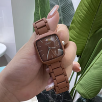 Montre Scottie 9718 élégante en bambou, montre de luxe colorée en quartz, acier inoxydable, cadran carré rose, étanche, montre tendance pour femme