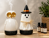 Diffusore di Oli Essenziali a Ultrasuoni a Forma di Gufo in Ceramica da 200ml, Diffusore di Aromi a Nebbia Fredda con Luce Notturna LED