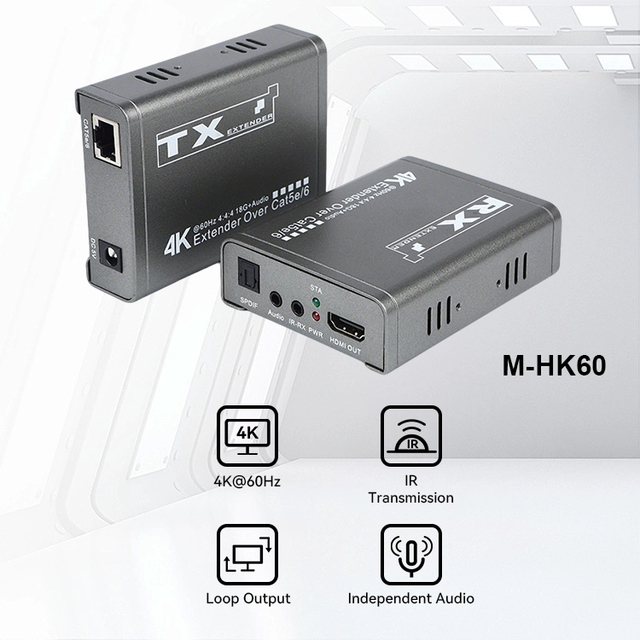Xput 4K HDMI Extender Over CAT5e CAT6 Max 60M HDMI Local Loop Out Independent Separate Audio Two-Way IR Remote