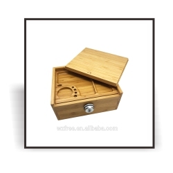 Natural Wooden Bamboo <strong>Herb</strong> Stash <strong>Box</strong> with Rolling Tray Smell Proof Desk Storage Accessories Kit Wood Case - Product Image 3