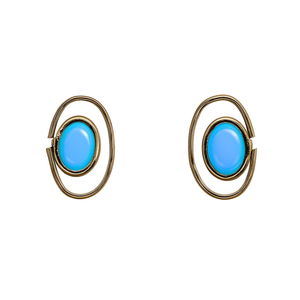 Gold Plated Stainless Steel Oval <b>Earrings</b> With <b>Blue</b> Stone Inlay Fashion Jewelry For Women - Product Image 2