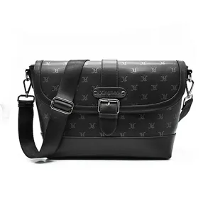 New Design Genuine Leather Messenger Shoulder Crossbody Men Bag Printed Logo Messenger Bags