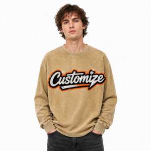 Maglietta Vintage ODM a Maniche Lunghe con Effetto Invecchiato, Stampa con Bordo Nero e <span class=keywords><strong>Font</strong></span> Arancione, per Primavera e Autunno, Stile Casual da Città, in Cotone, per Adolescenti - Product Image 1