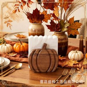 Wooden Pumpkin Tissue Holder Brown Solid Wood <b>Desktop</b> Napkin <b>Stand</b> Autumn Decor Party Use - Product Image 3